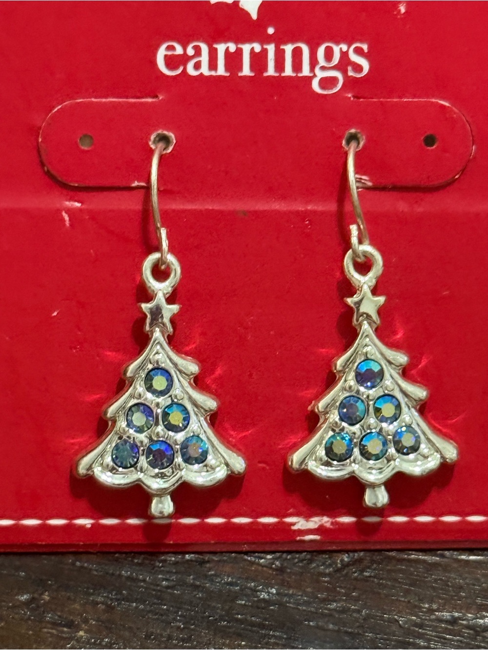 Target Silver-Tone Blue Crystal Christmas Tree Drop Earrings
